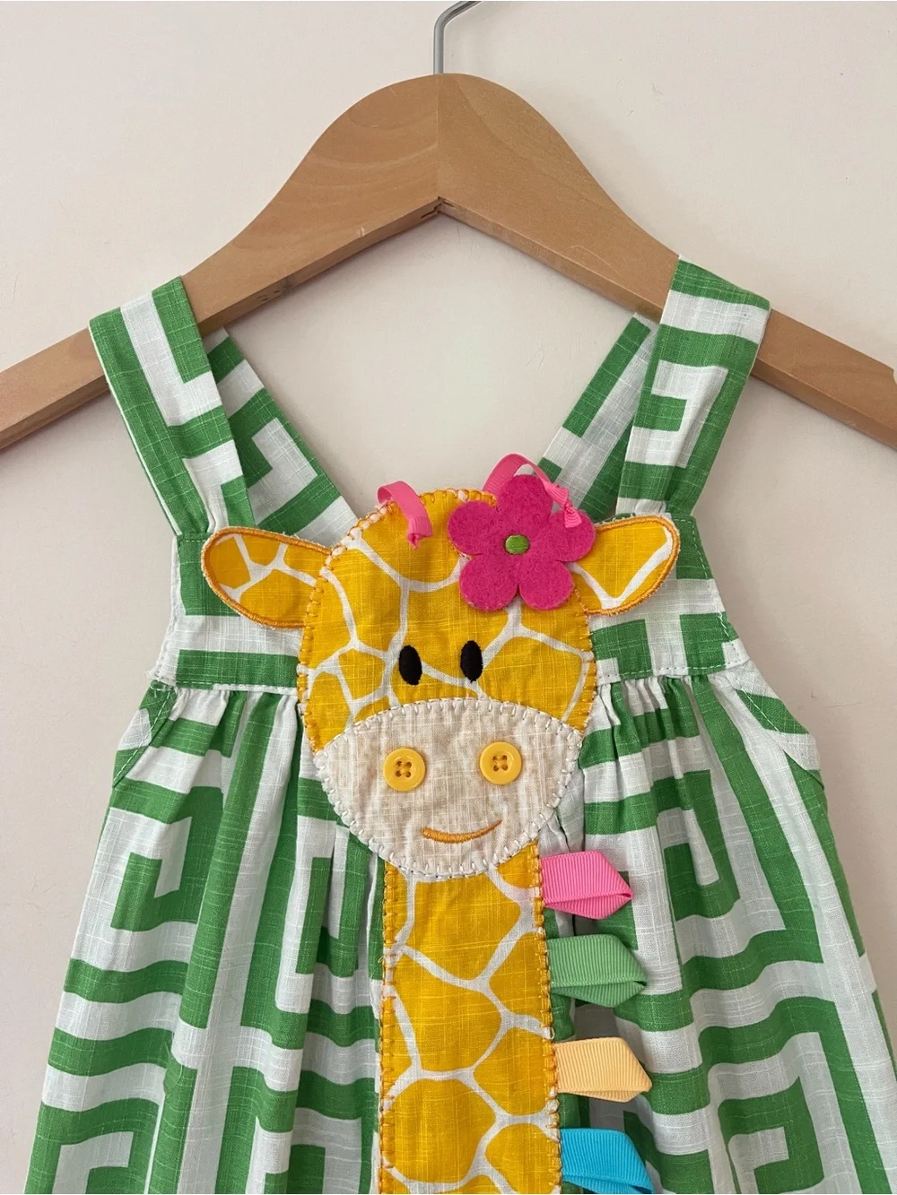 MUD PIE NWOT Colorful Whimsical Giraffe Appliqué Geometric Print Dress